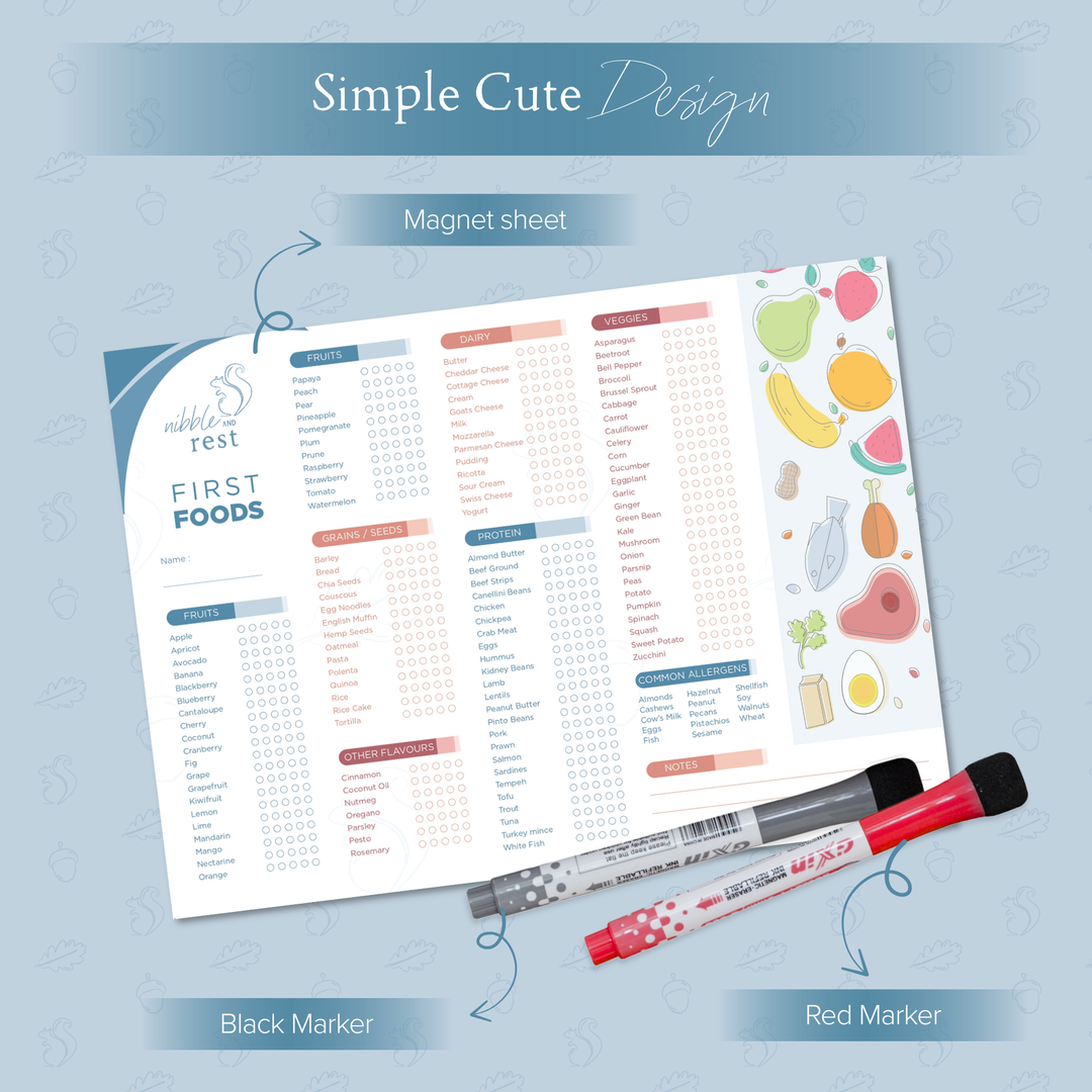 Baby First Foods Tracker | Feeding & Allergy Chart Fridge Magnet® | Nibble and Rest