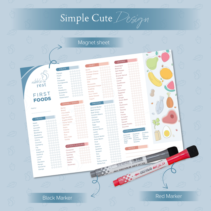 Baby First Foods Tracker | Feeding & Allergy Chart Fridge Magnet® | Nibble and Rest
