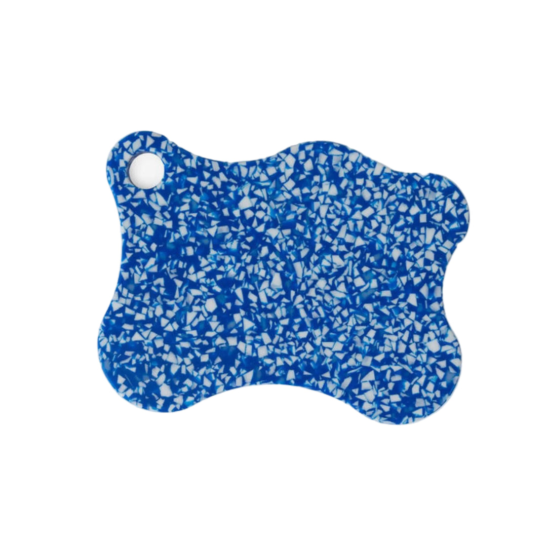 Nibble and Rest Blueberry slice Mini Chopping Board featuring a blue and white speckled design with a hanging hole.