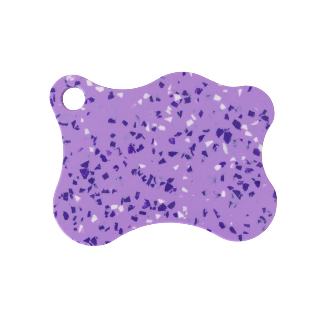 Nibble and Rest Plum Mini Chopping Board featuring a vibrant violet and blue speckled design with a hanging hole.