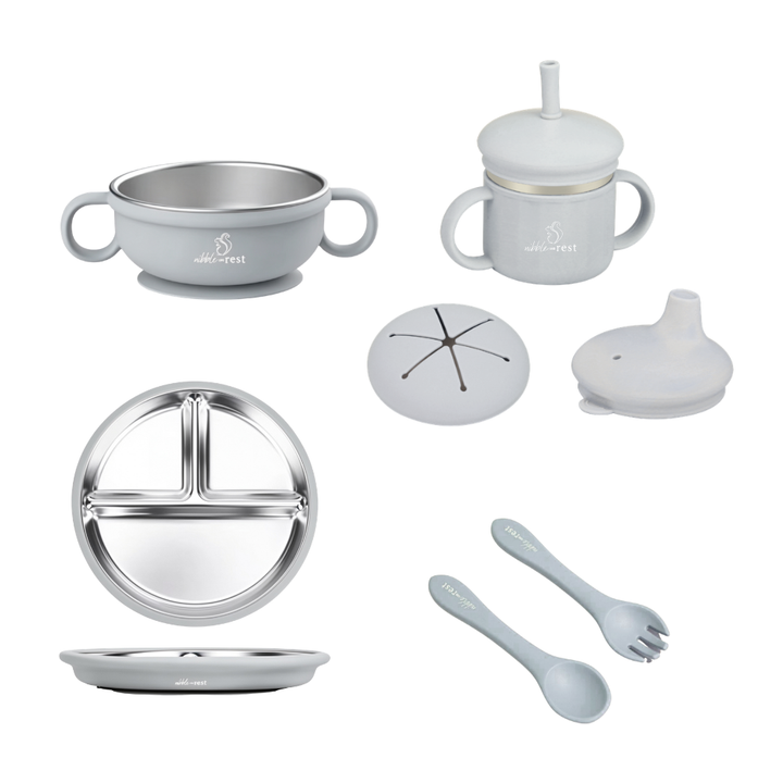 Stainless Steel and Silicone Feeding Set